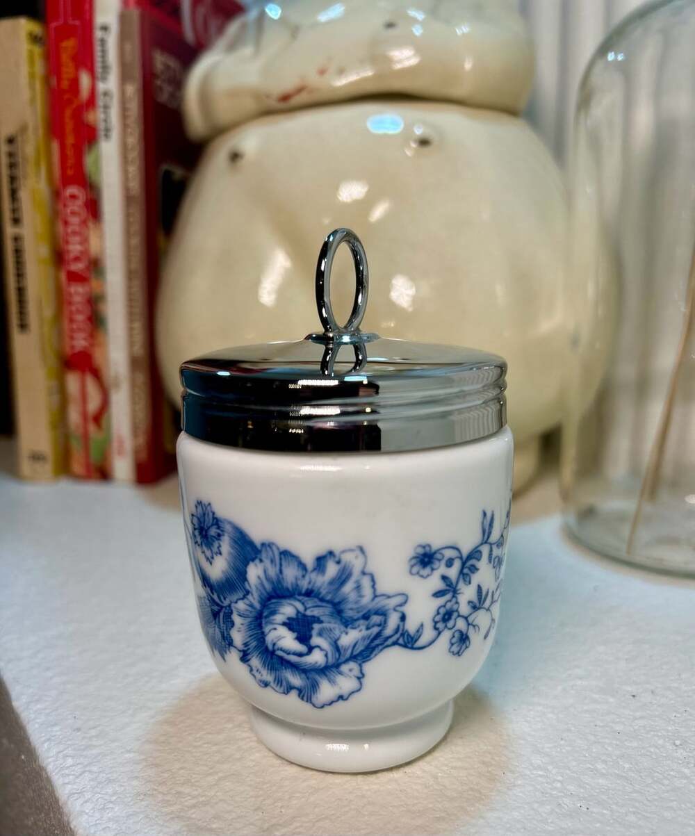 Royal Worcester Rhapsody Egg Coddler Standard Blue Floral Porcelain